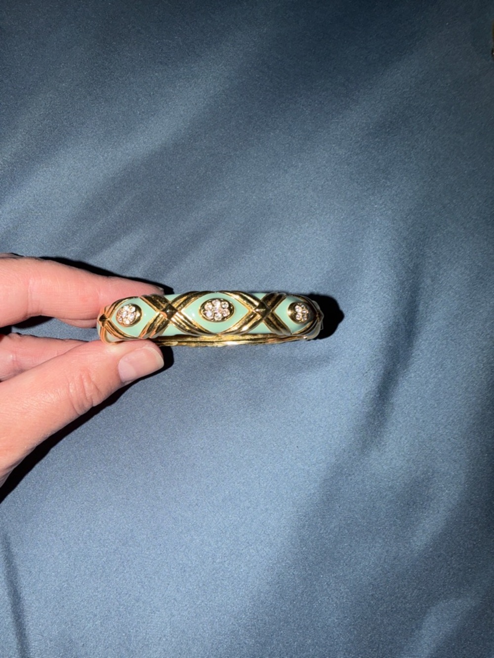 Joan Rivers Gold-Tone Crisscross Seafoam Green Rhinestone Bangle Bracelet